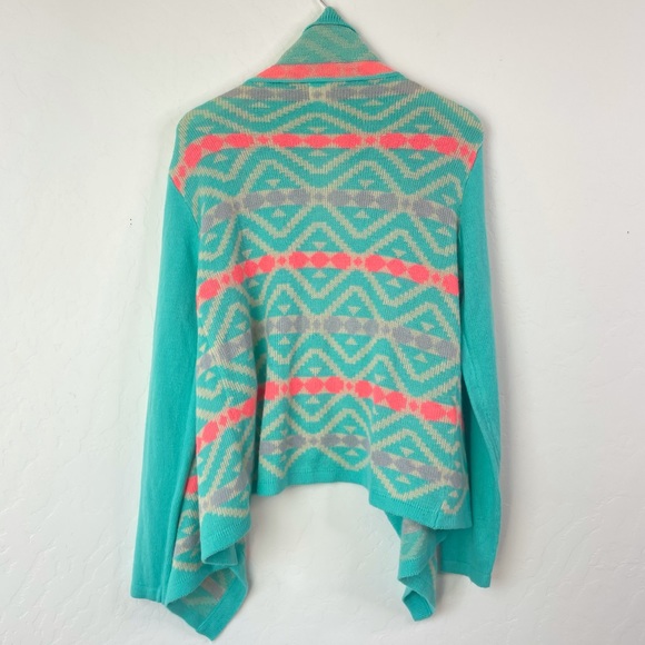 Aztec Tribal Print Mohair Blend Open Front Waterfall Knit Cardigan Sweater Large - Picture 2 of 15